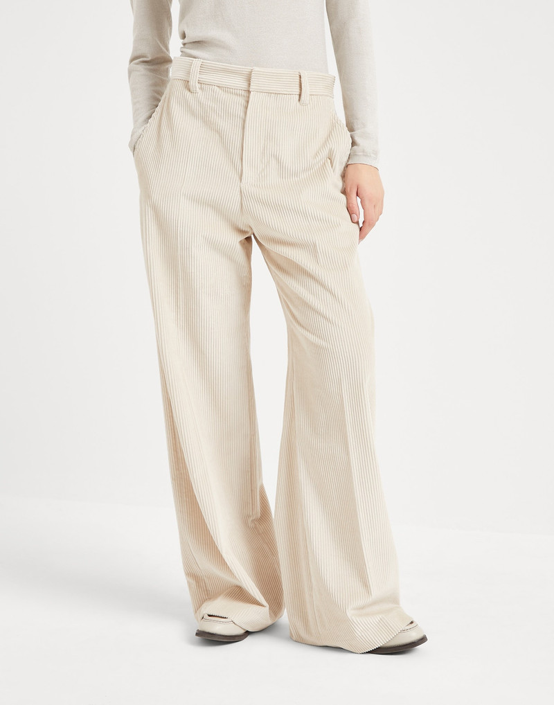 Cotton corduroy loose trousers with monili - 1