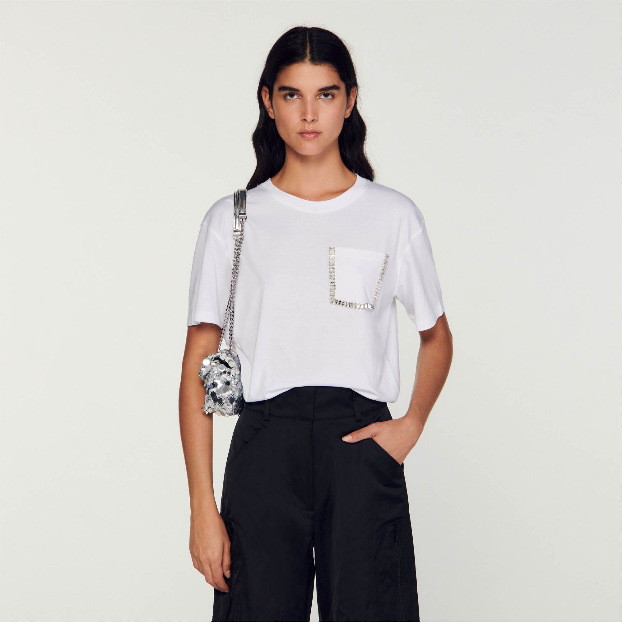 CROPPED T-SHIRT WITH RHINESTONES - 5