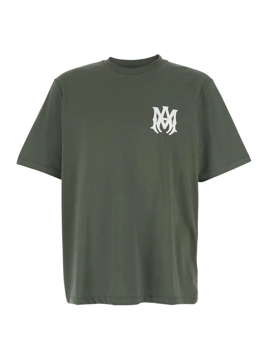 Amiri Green Crewneck T-Shirt With Logo Print On The Front In Cotton Man - 1