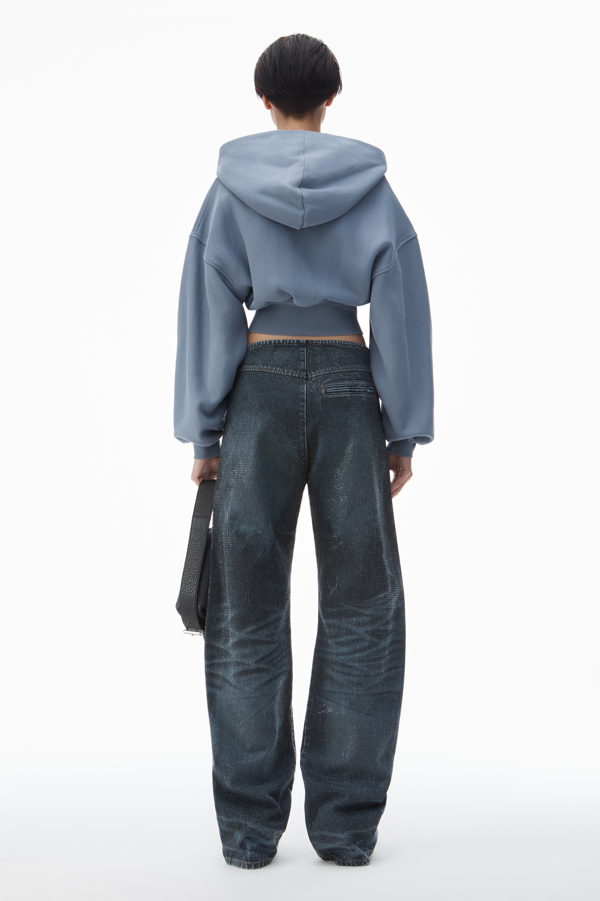 cropped zip up hoodie in classic cotton terry - 4
