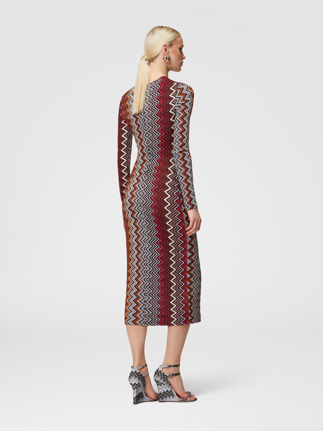 Viscose and wool zigzag midi dress - 3