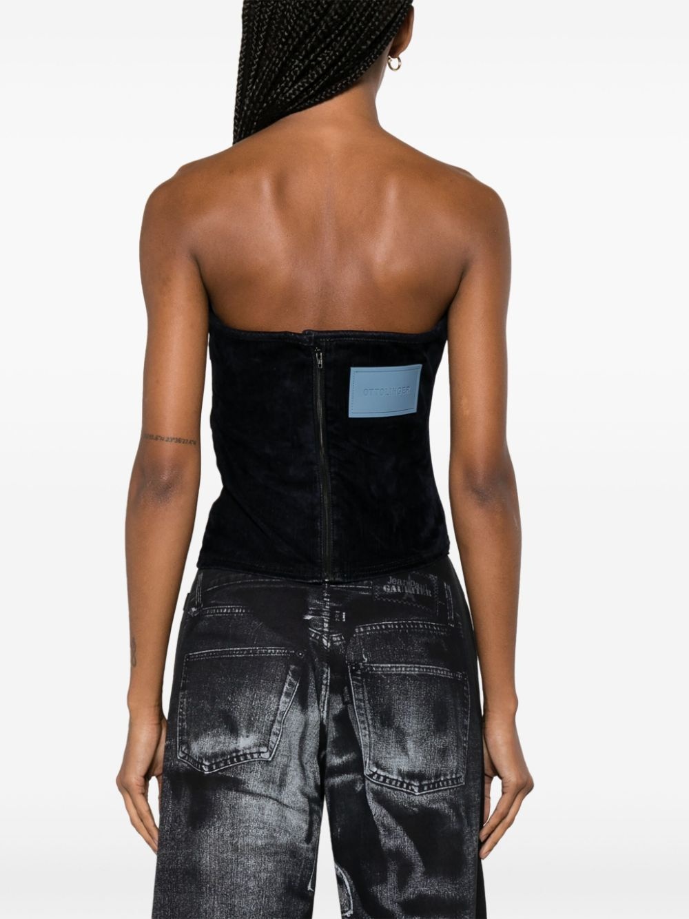 logo-patch panelled denim corset - 4