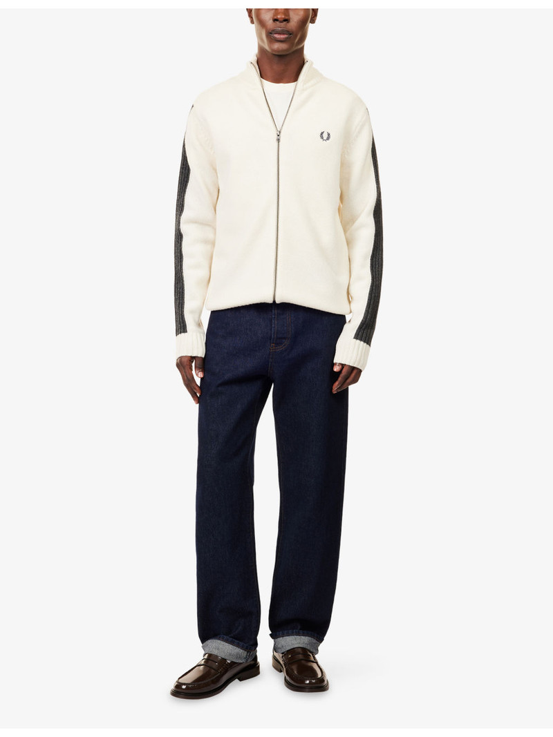 Fred Perry Embroidered-Logo Contrasting-Panel Wool-Blend Cardigan outlook