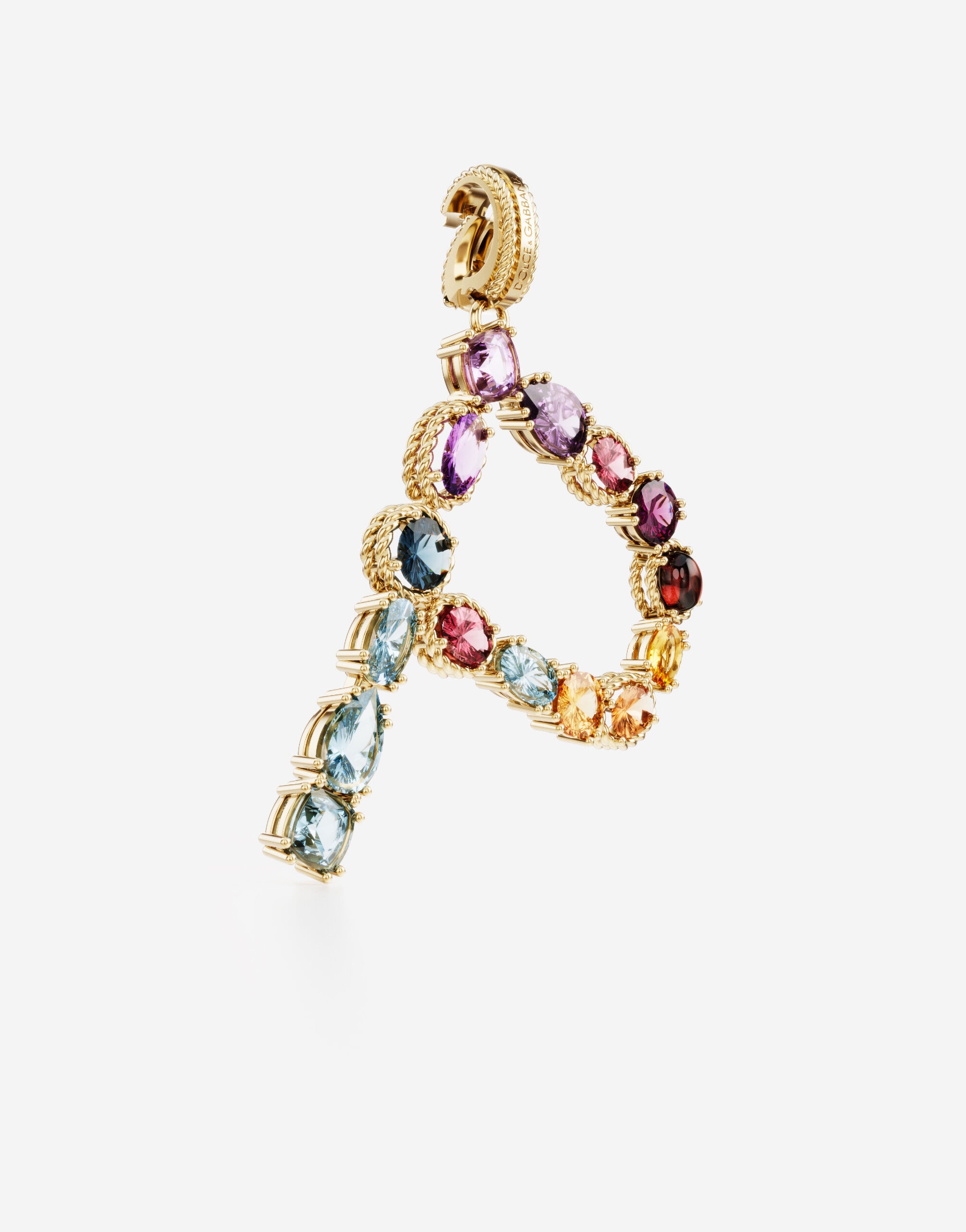 Rainbow alphabet P 18 kt yellow gold charm with multicolor fine gems - 2