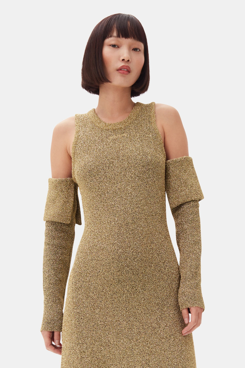 ganni gold dress Luxe Gold Rhinestones V-neck Long Wedding Prom Dress main image 0