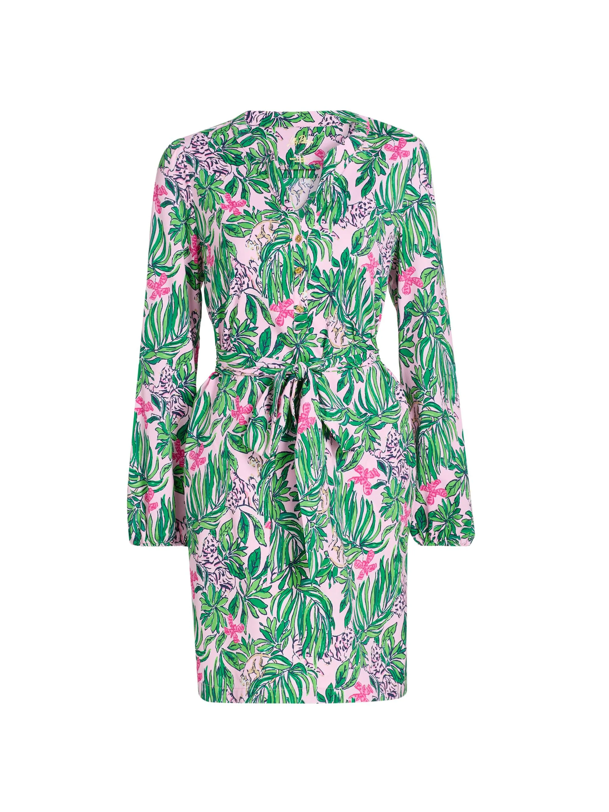 Women's Ensley Floral Tie-Waist Shirtdress - Conch Shell Pink - 1