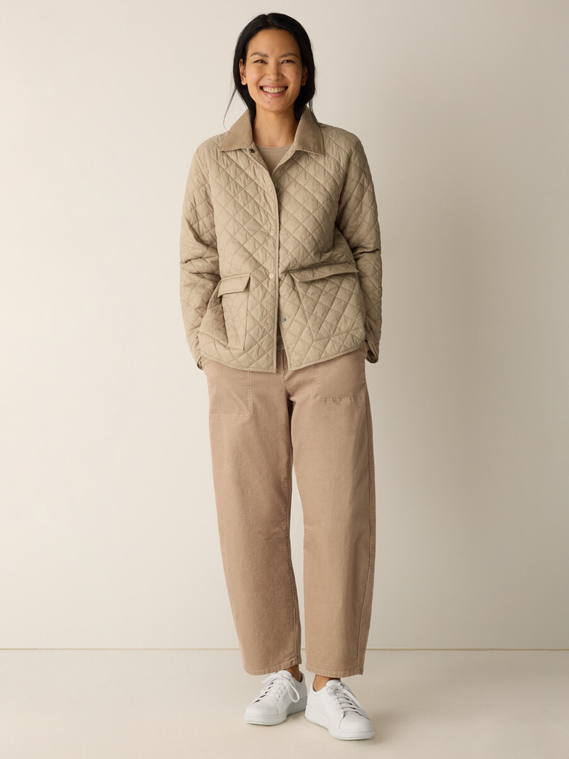 Eggshell Recycled Nylon Quilted Classic Collar Jacket 3