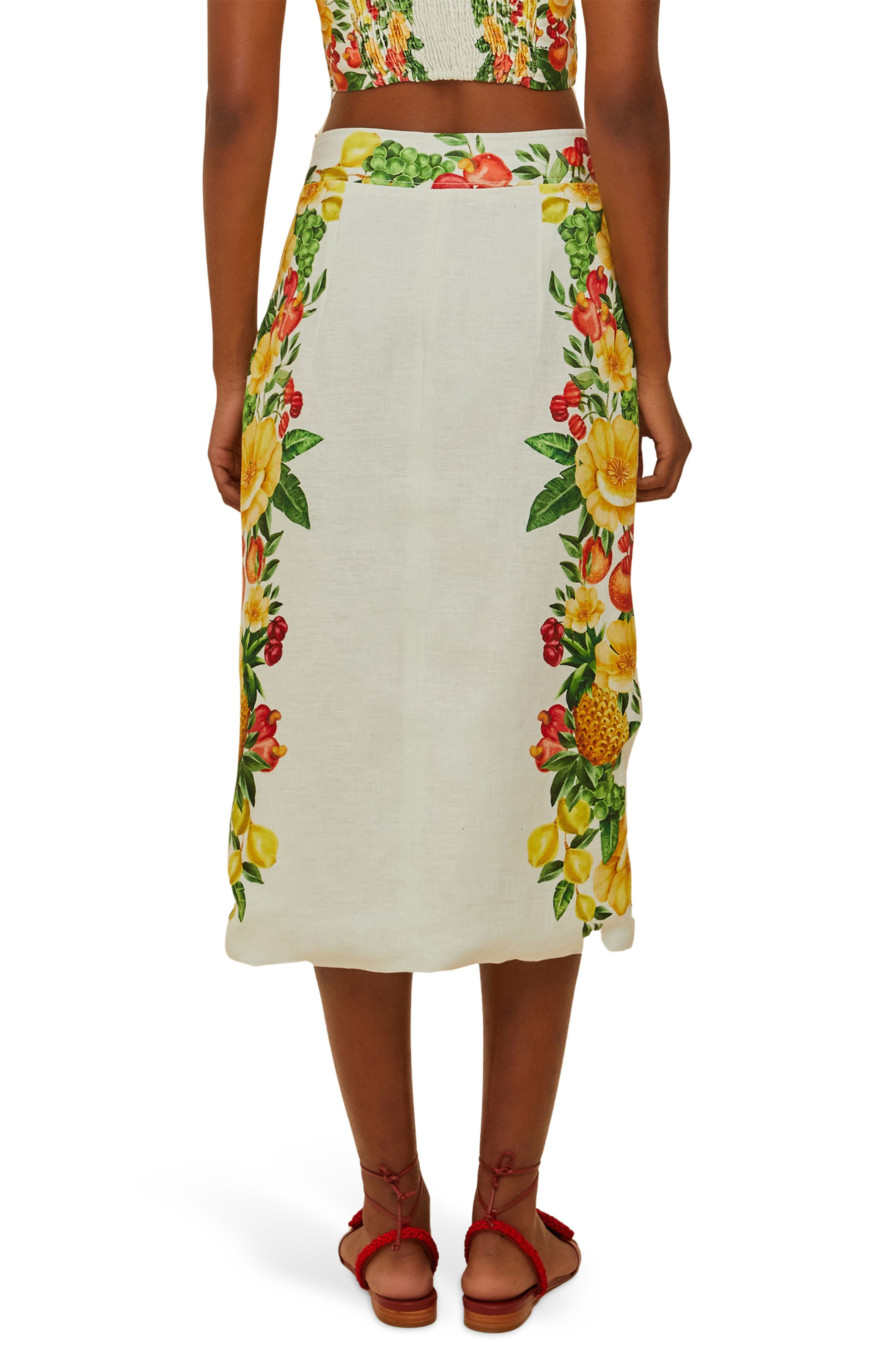 FARM Rio Picnic Flowers Button Midi Skirt in Off-White at Nordstrom - 2