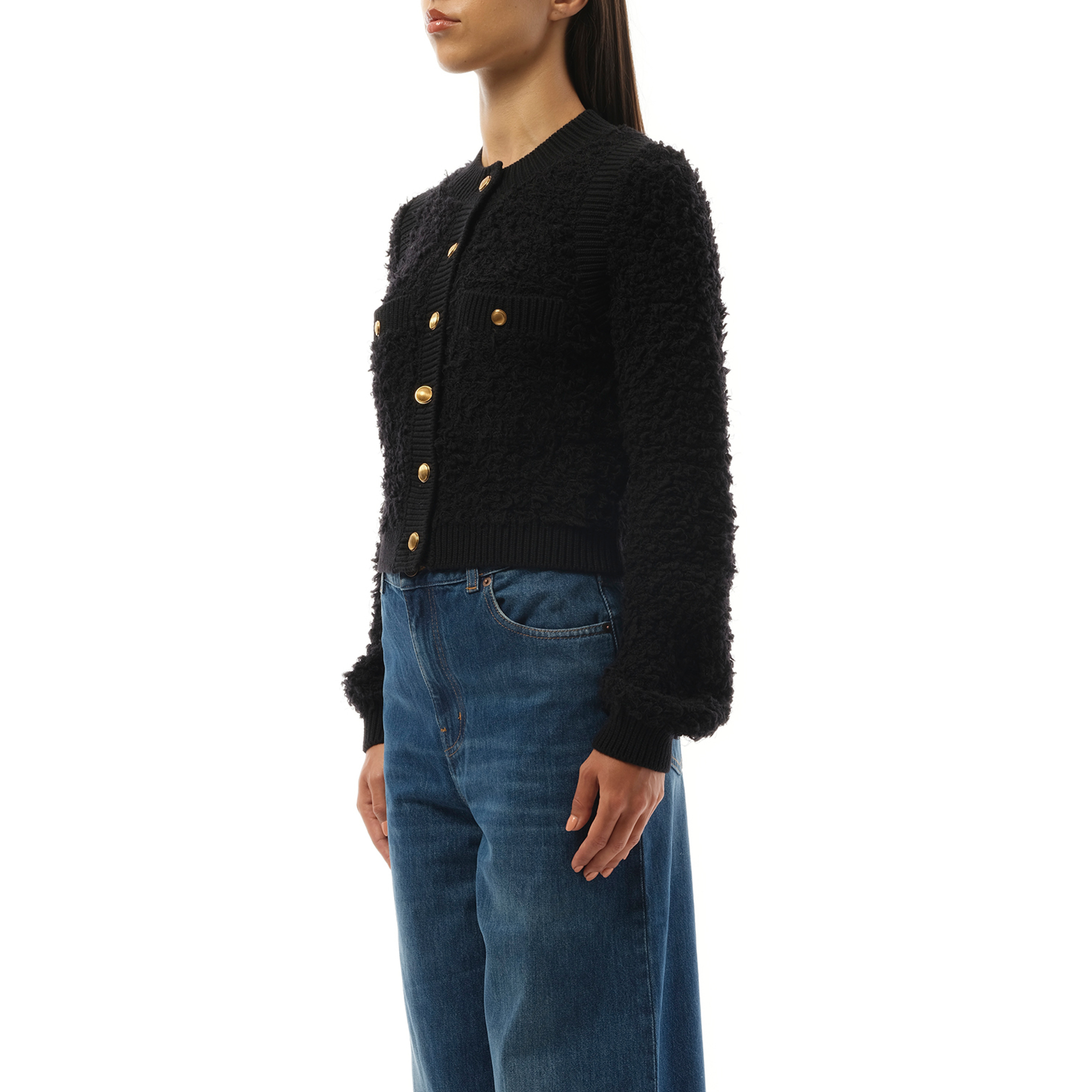 Tweed Knit Cardigan in Black - 5