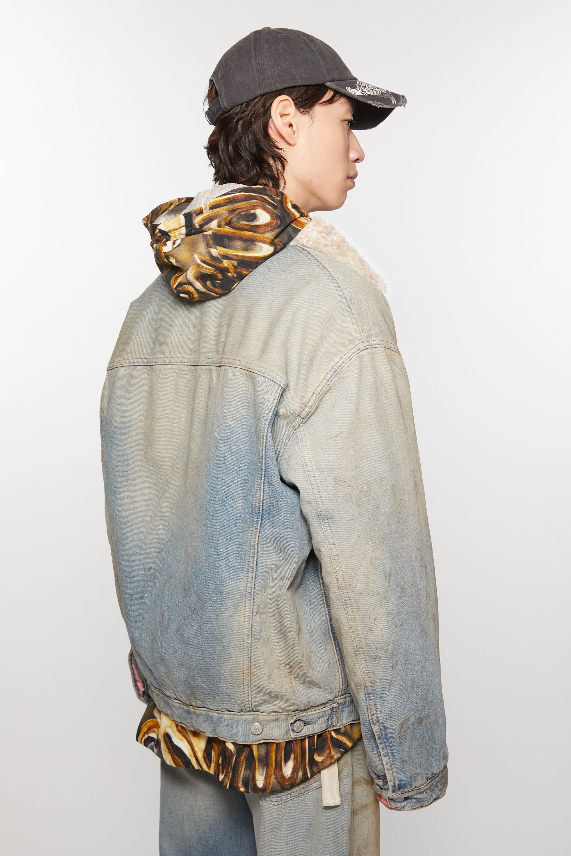 Denim fur trim jacket - Oversized fit - Mid blue - 4