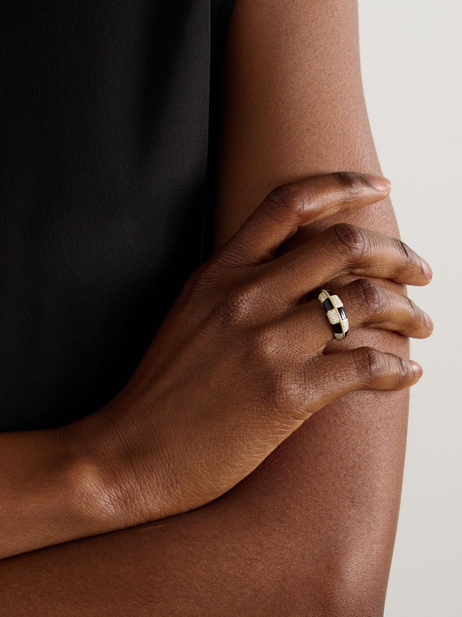 Alliance 9-karat gold, onyx and diamond ring Black - 2