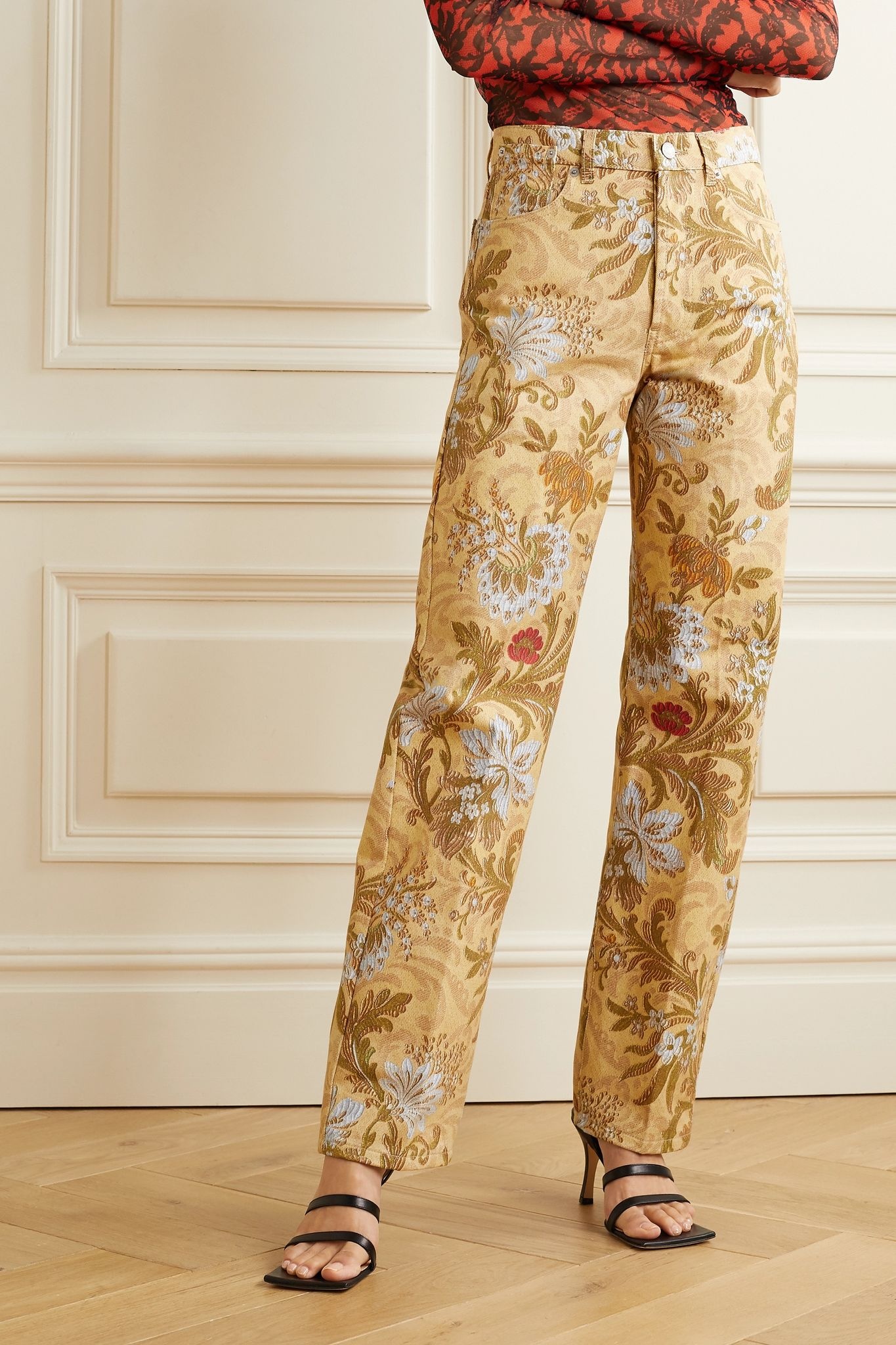 Cotton-jacquard straight-leg pants - 3