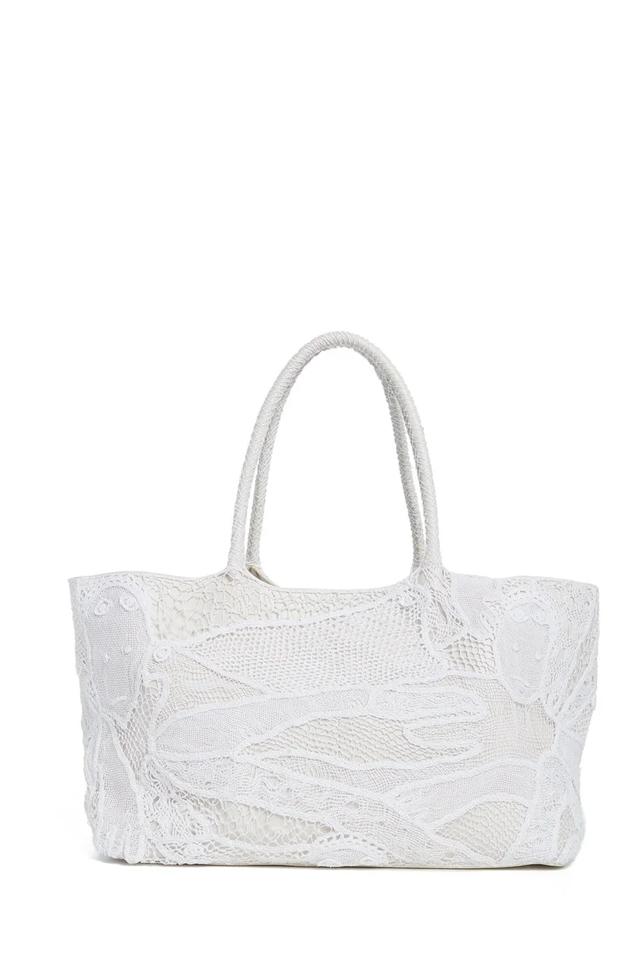 Mcewan Tote Bag in Ivory Leather with Cotton Macrame - 1
