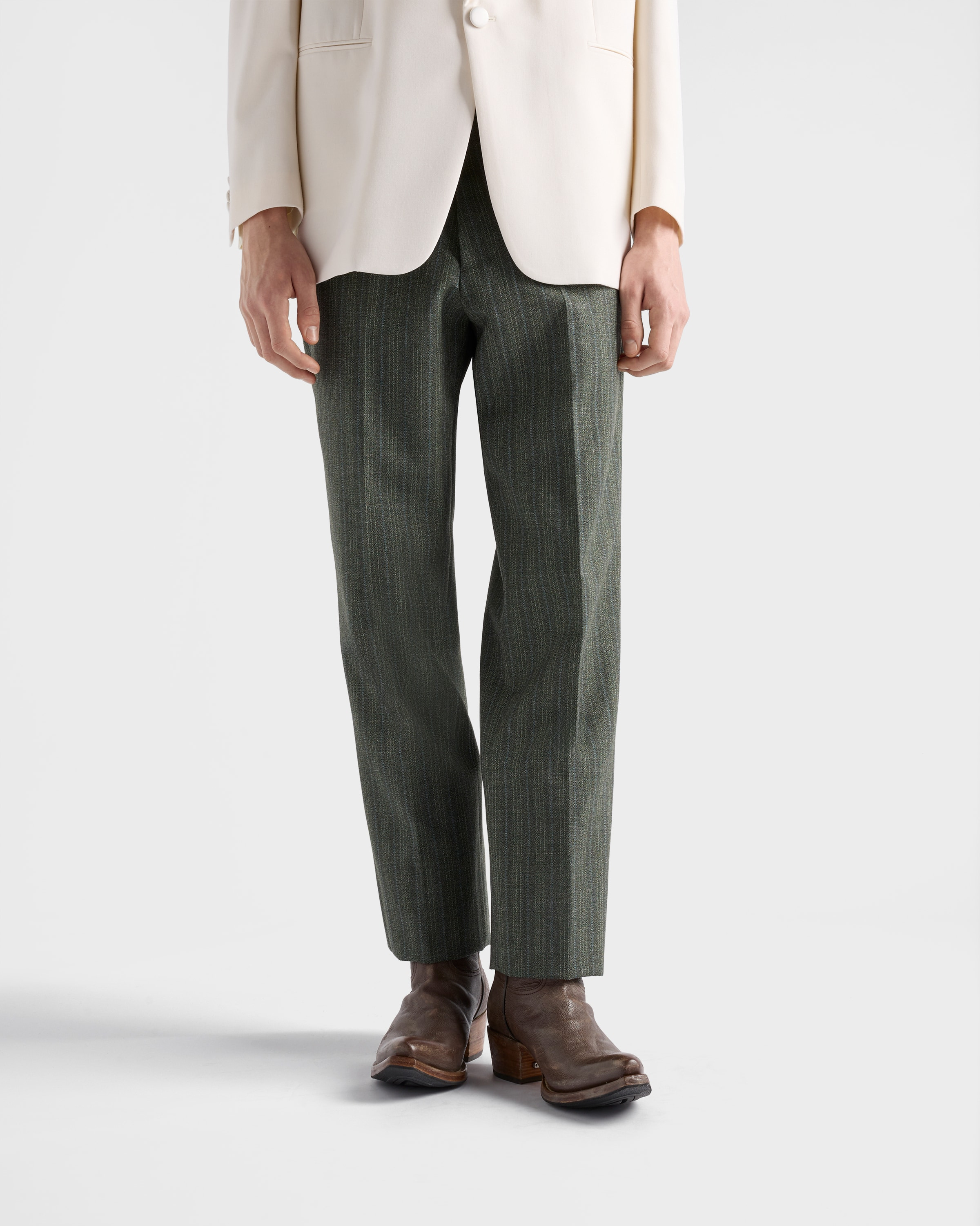 Pinstriped wool blend pants - 4
