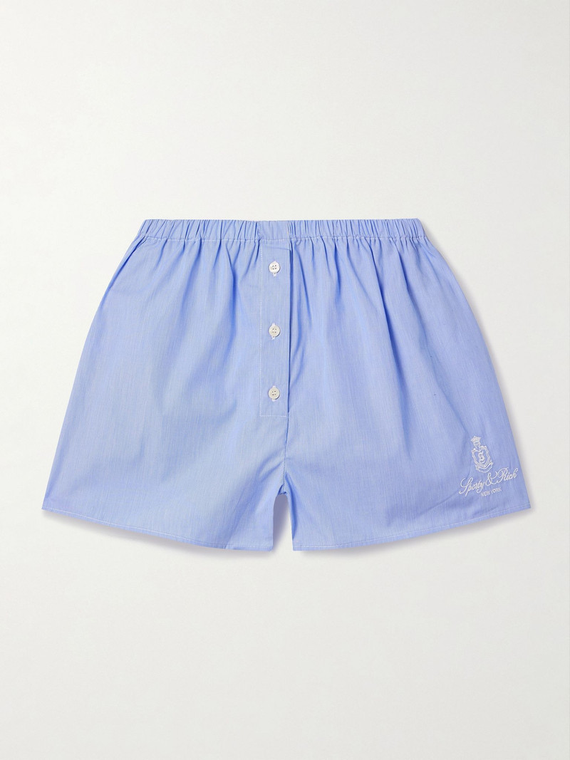 Vendome embroidered pinstriped cotton-poplin shorts Light blue 1