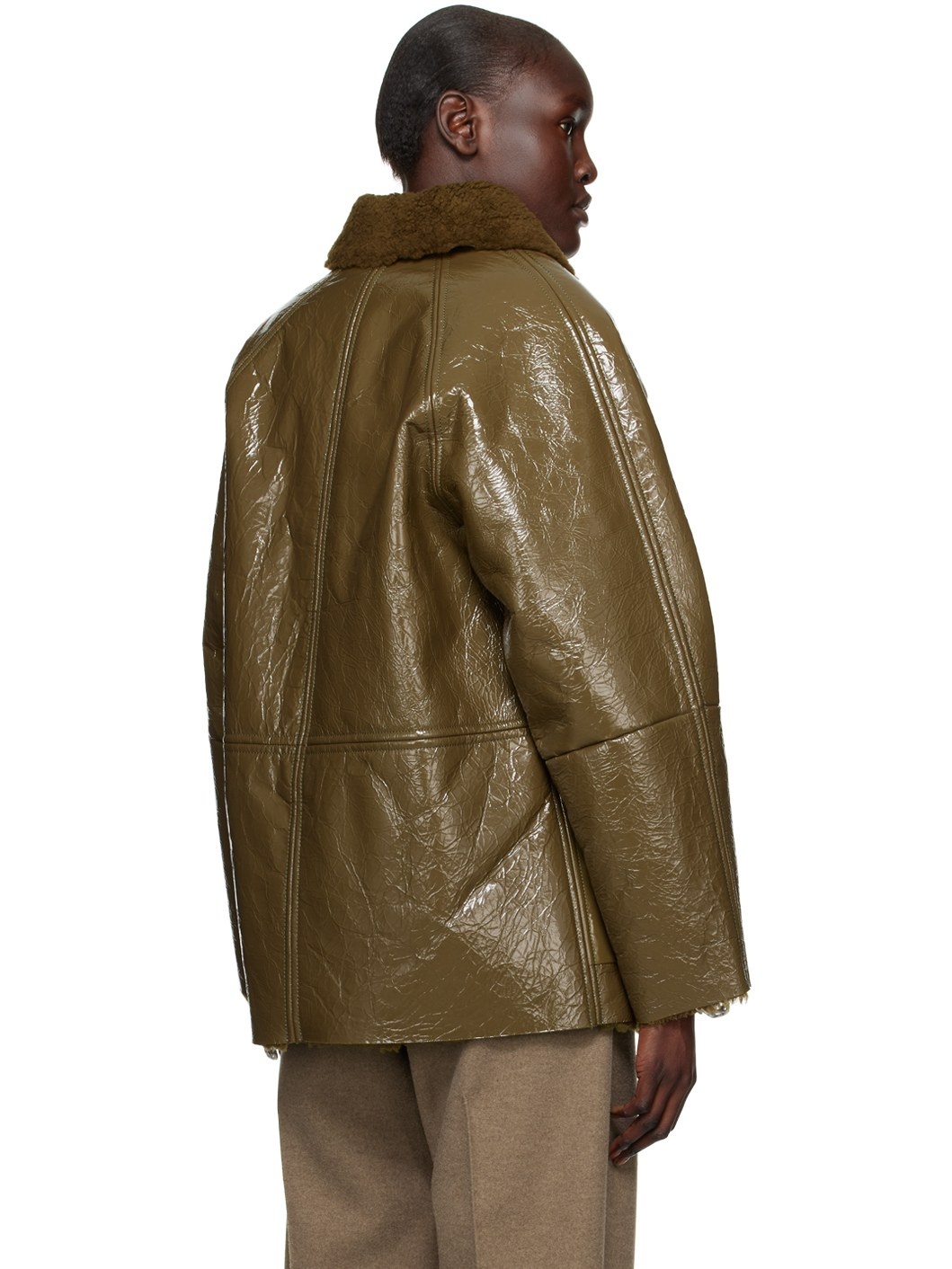 Khaki Original Reversible Shearling Jacket - 3