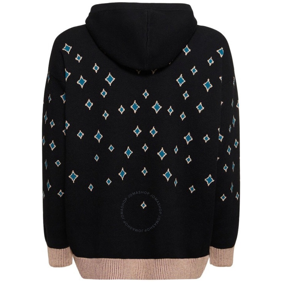 【BLUEMARBLE】Jacquard rhinestoned hooded jumper BLACK Bluemarble Jacquard Rhinestoned Hooded Jumper In Black