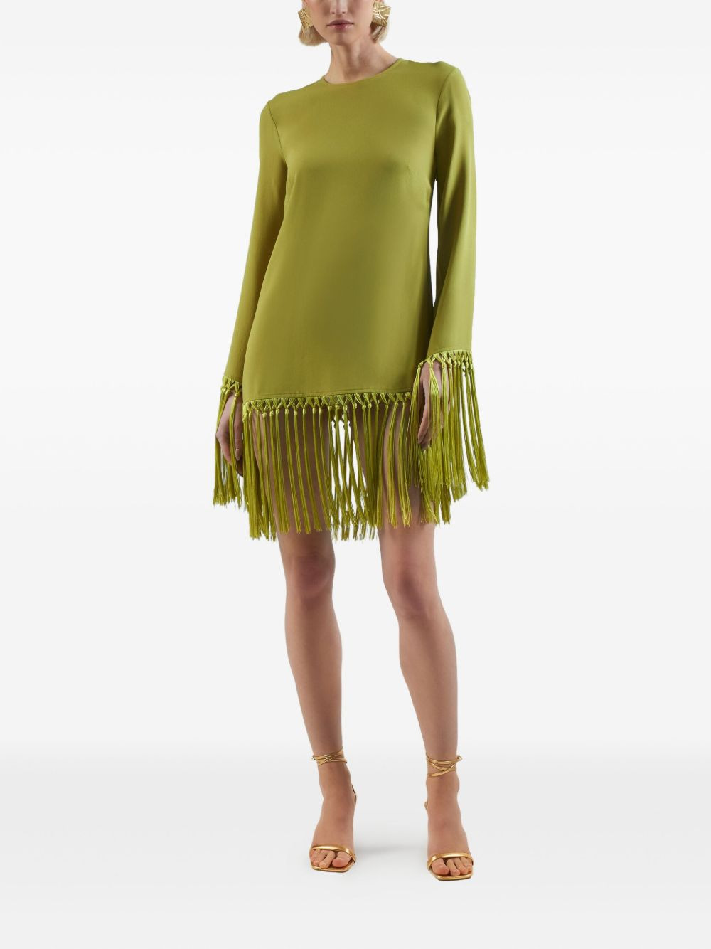 fringe-trimmed long-sleeve dress - 2