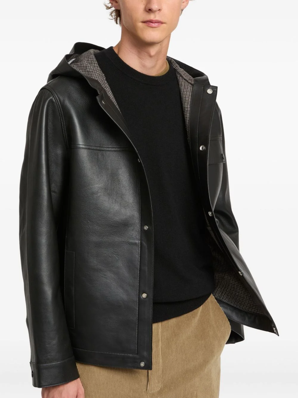 Flannel Lined Leather Hoodie - 1