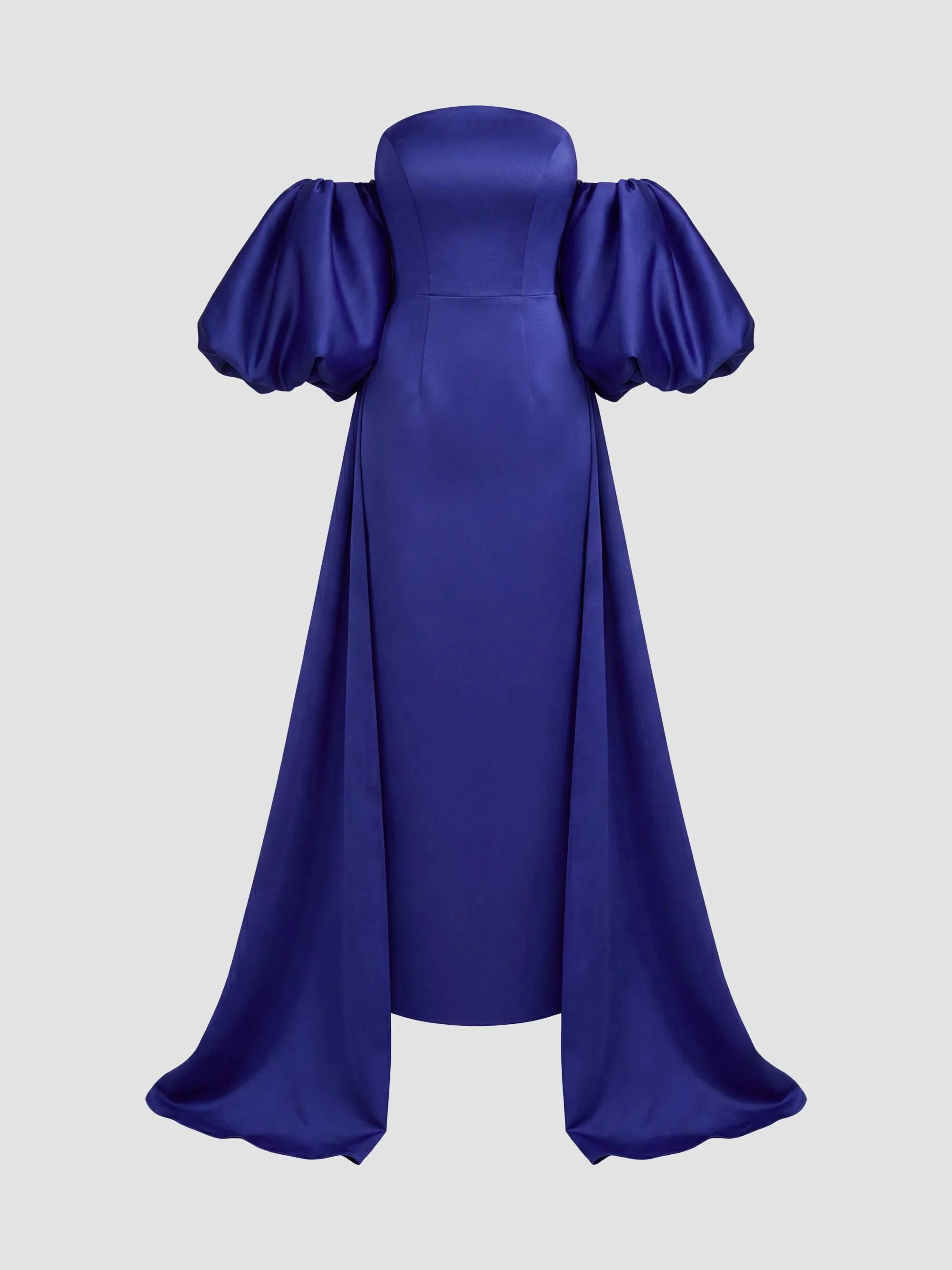 Women's Satin Strapless Cape Gown - Cobalt - 1