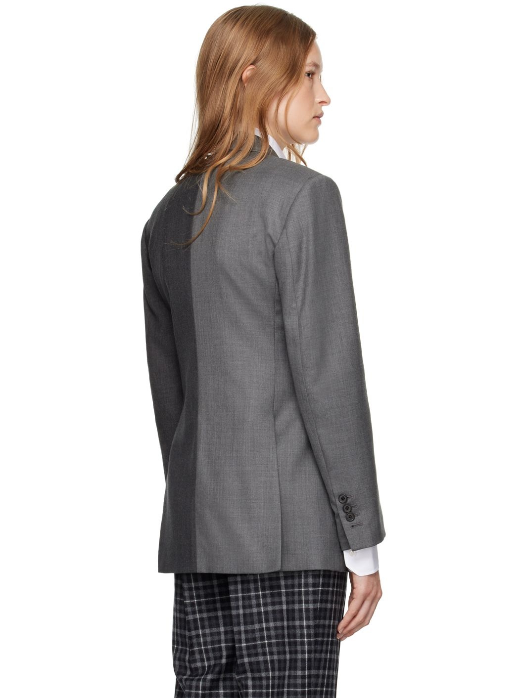 Gray Elongated Single Button Blazer - 3