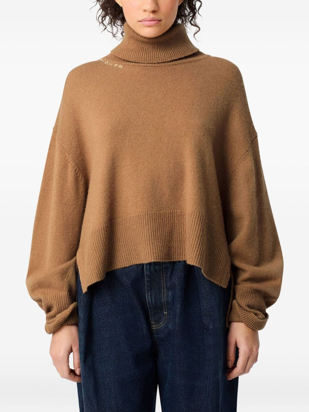 turtleneck split-hem sweater - 3