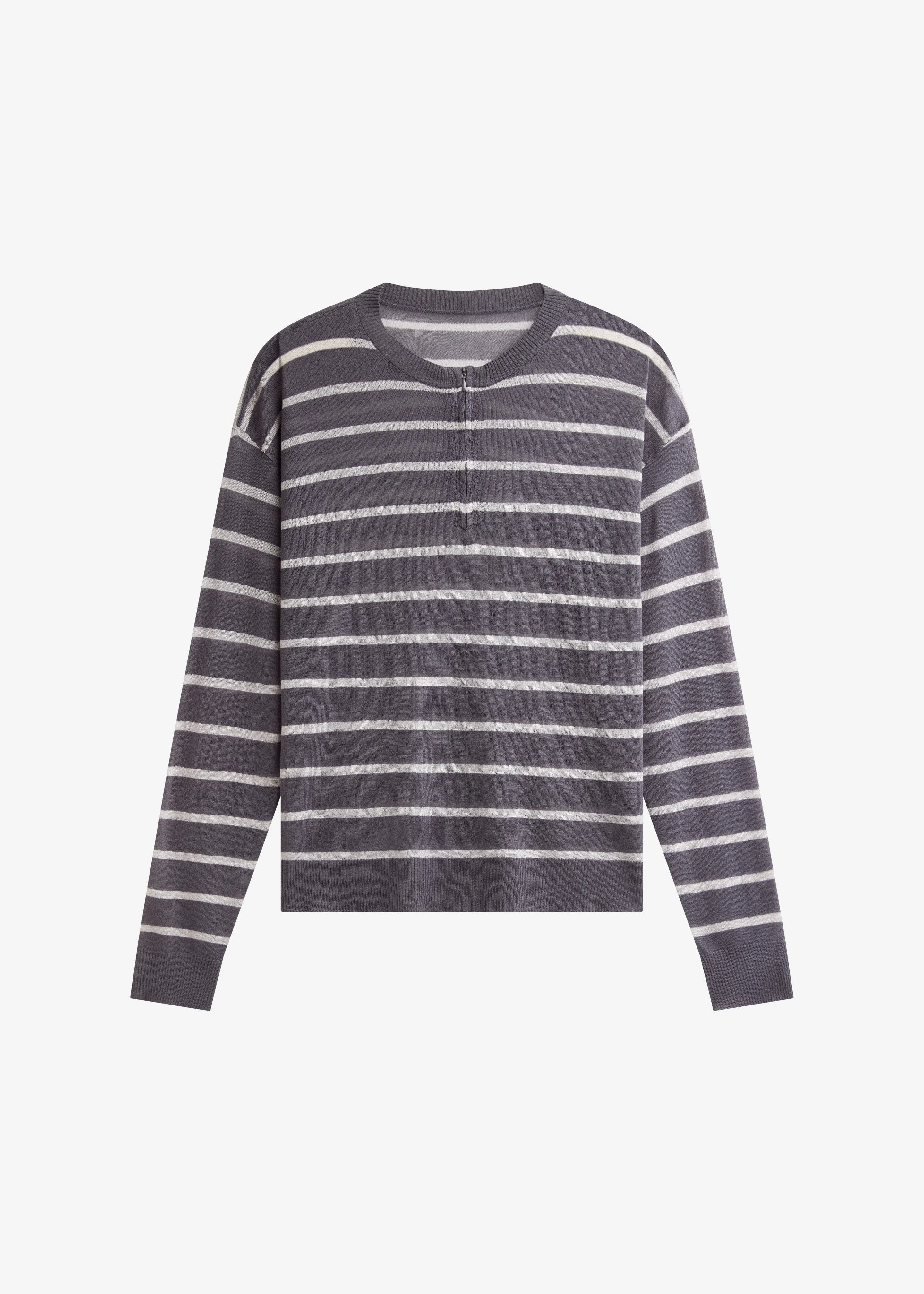 Nelas Knit Sheer Zip Pullover - Grey Stripe - 1