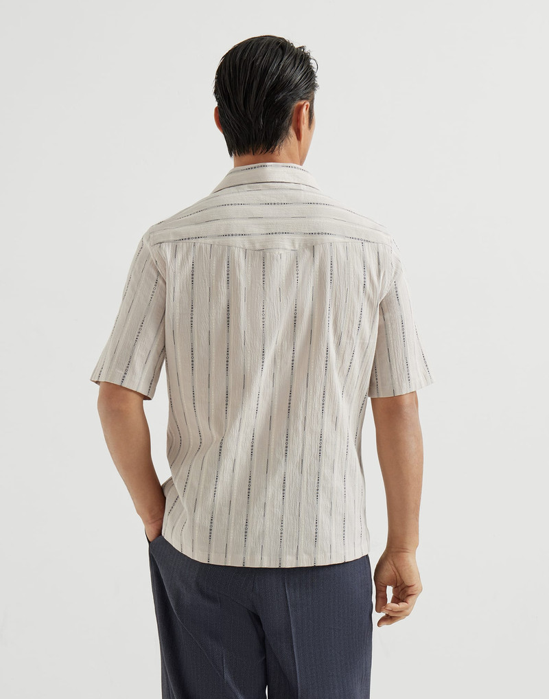 Jacquard seersucker easy fit short sleeve shirt with camp collar 3