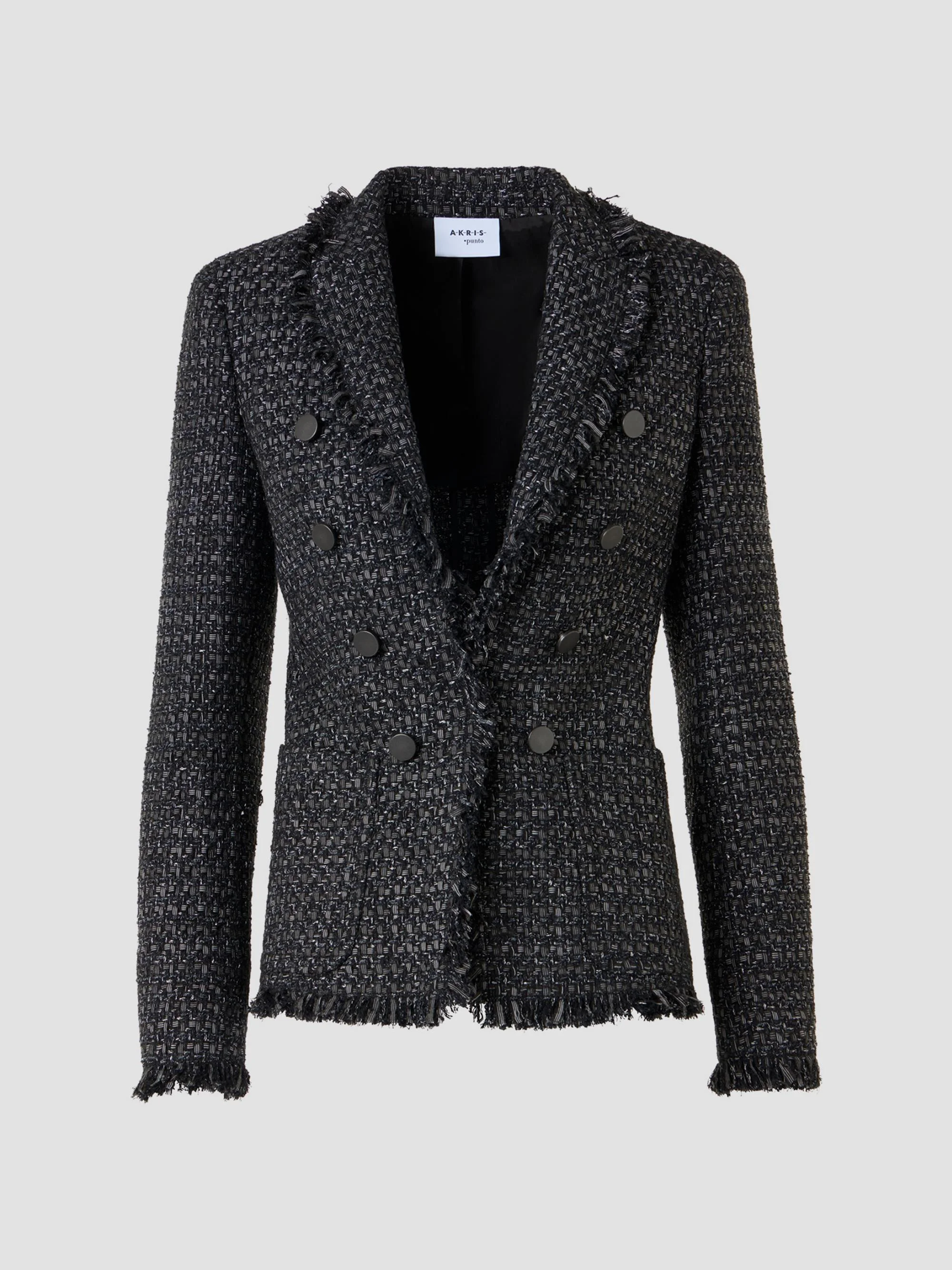 Women's Tweed Double-Breasted Blazer - Black Cream - 1