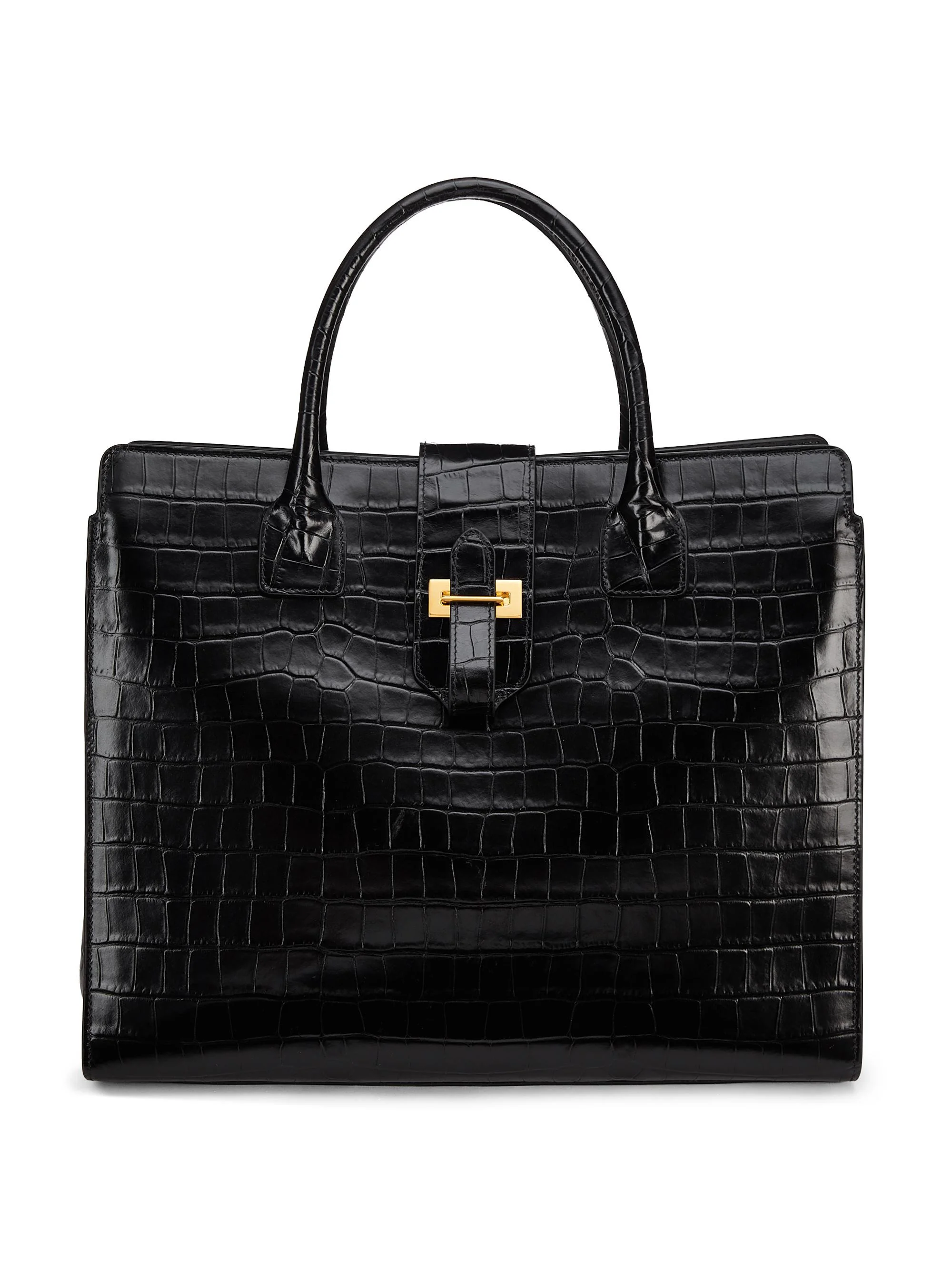Women's Lou Croc-Embossed Leather Top Handle Bag - Black - 1