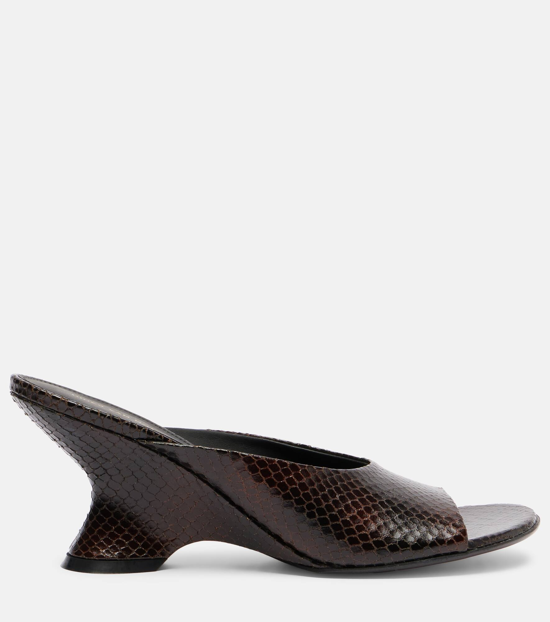 75 snake-effect leather wedge mules - 4