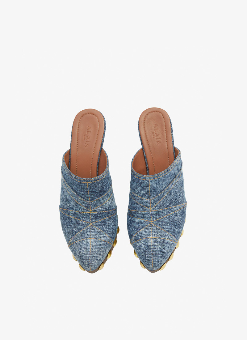 Alaïa LE SABOT CLOGS IN DENIM AND WOOD outlook