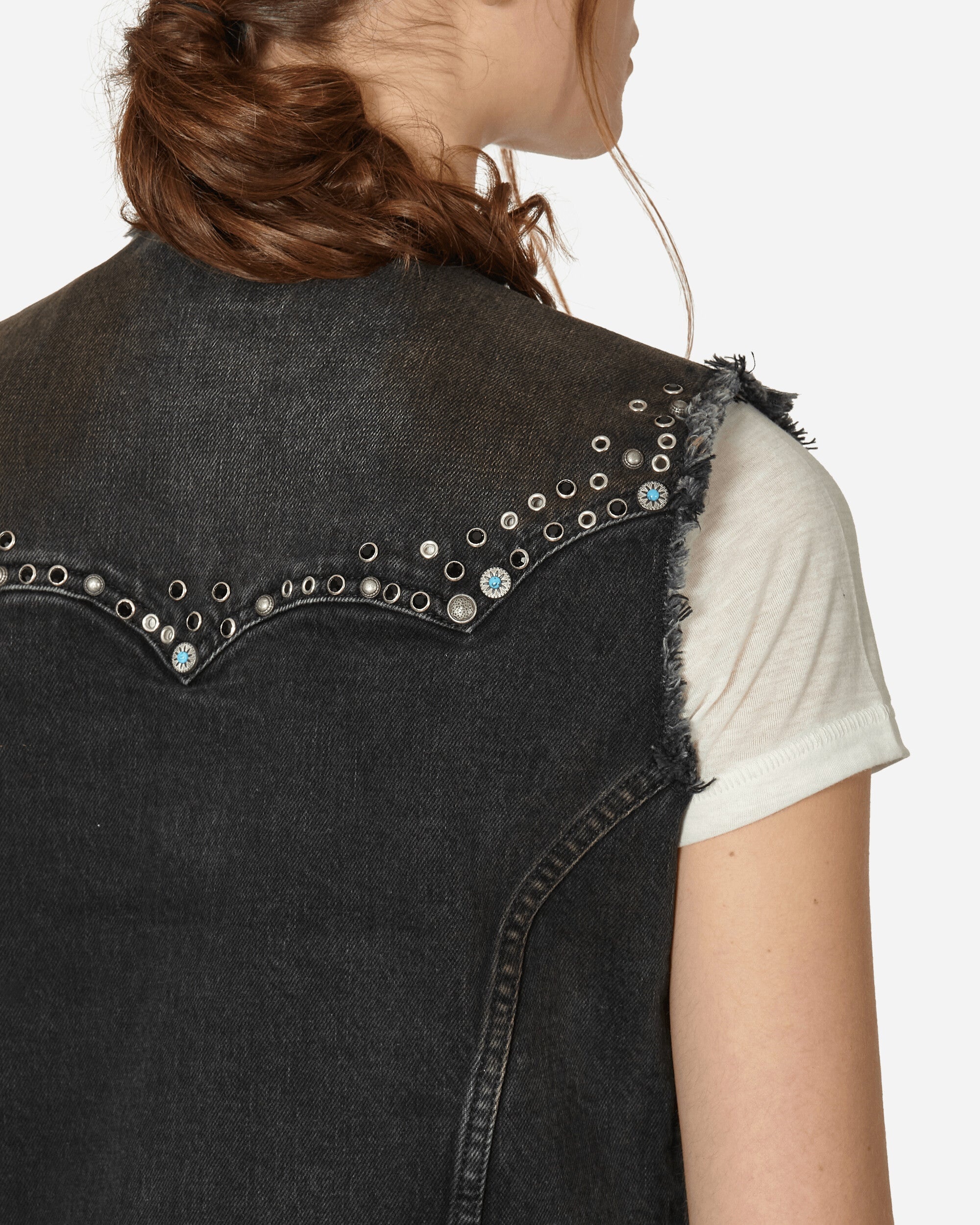 Western Denim Vest Used Black Wash - 5