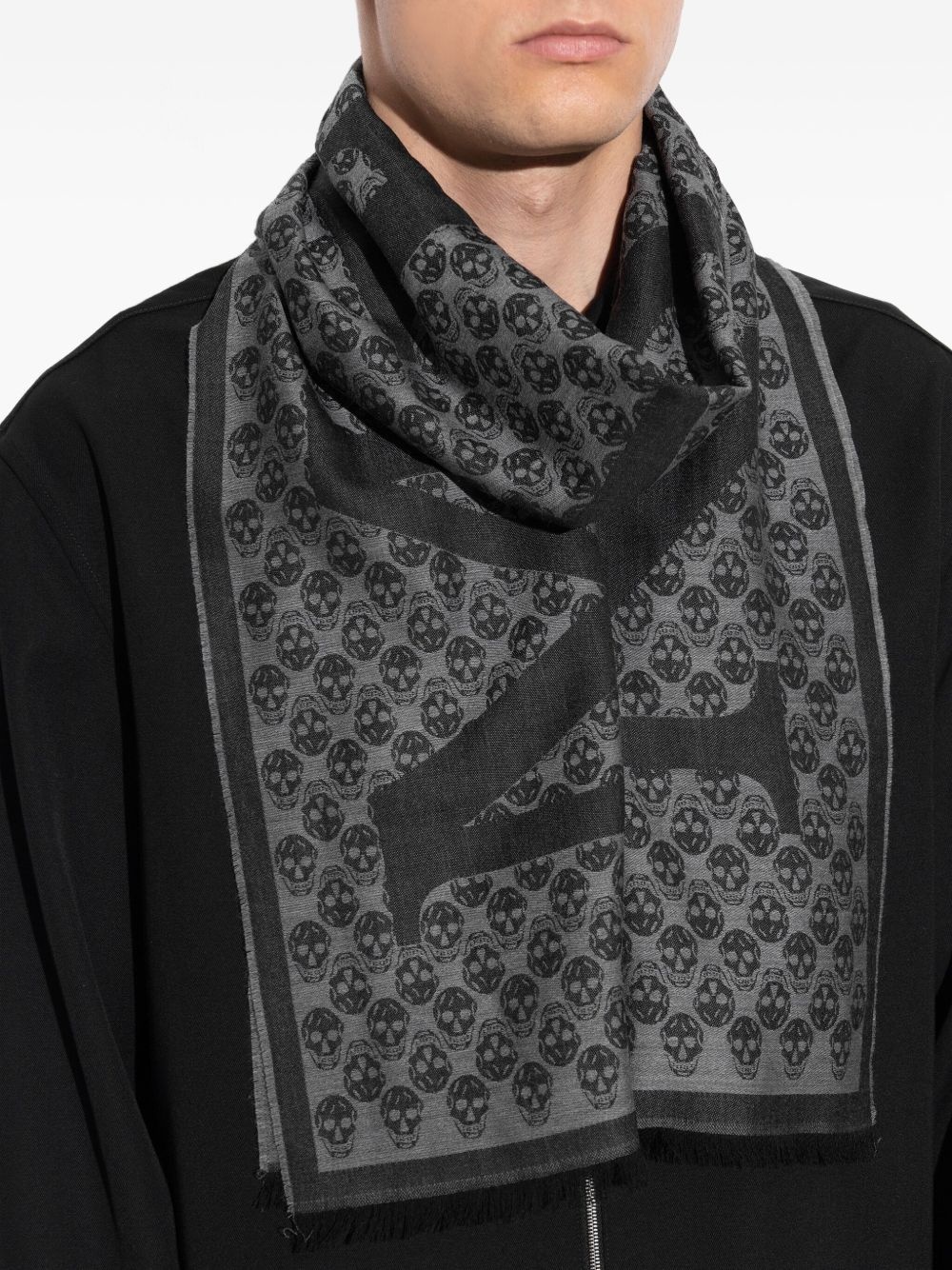 skull-print wool scarf - 4