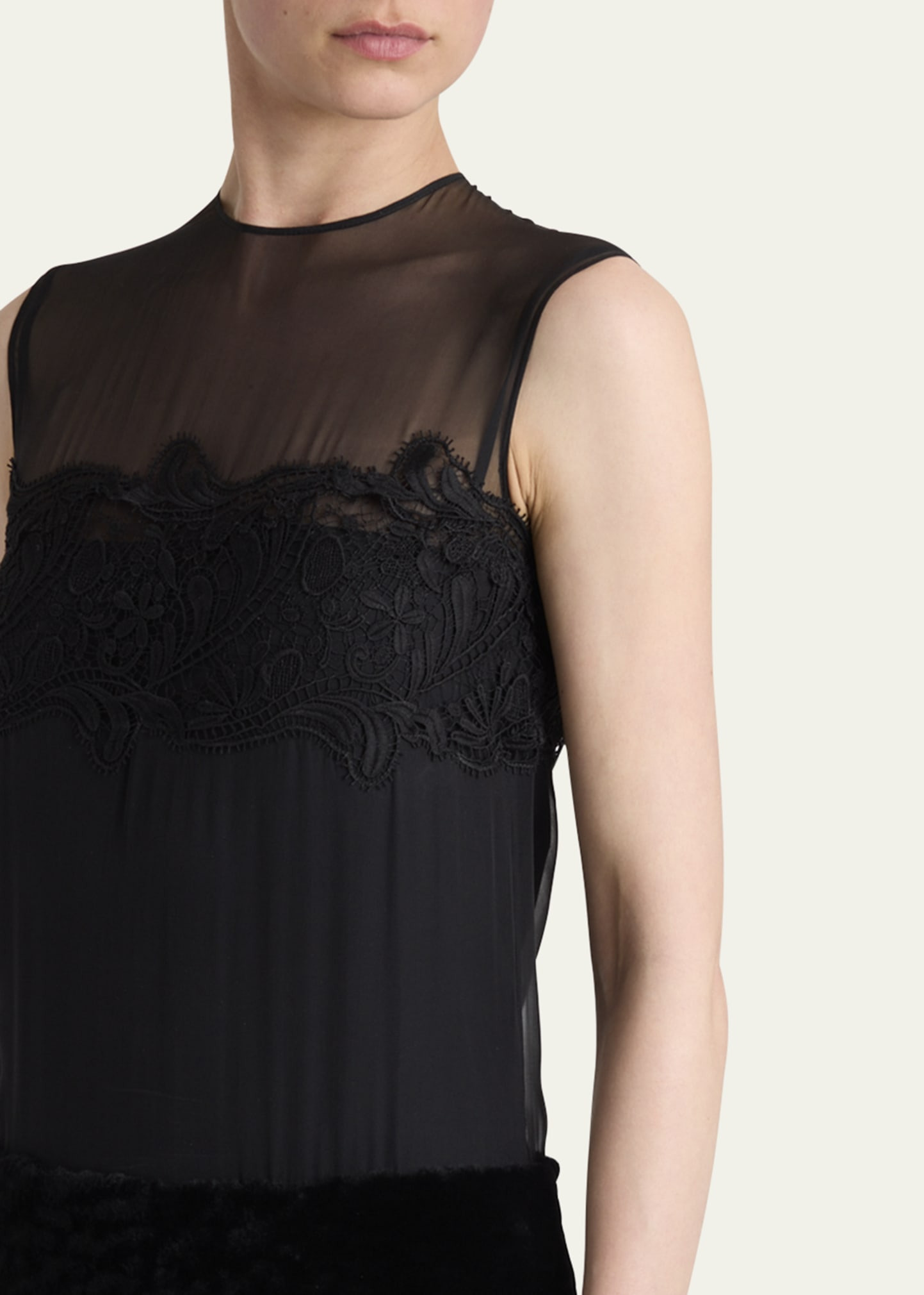 Silk Chiffon Velvet Panel Sleeveless Midi Dress - 5