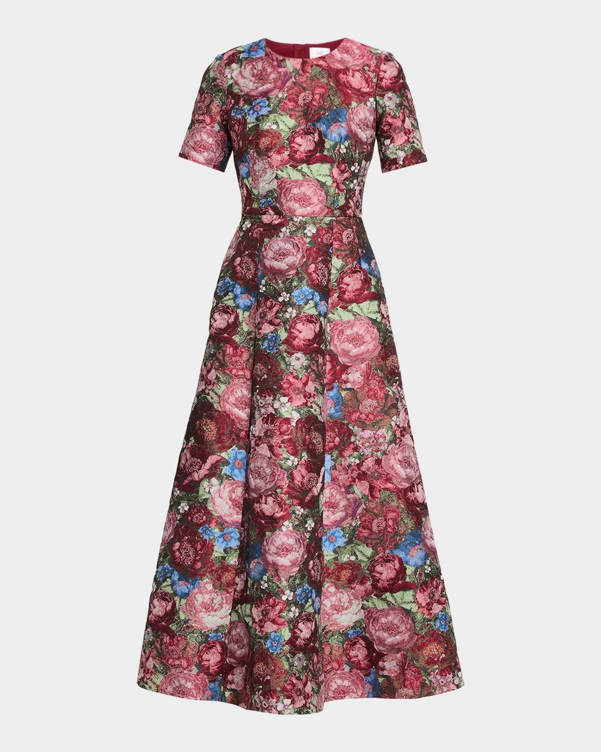 Evangeline Floral Jacquard Short-Sleeve Tea-Length Dress - 1