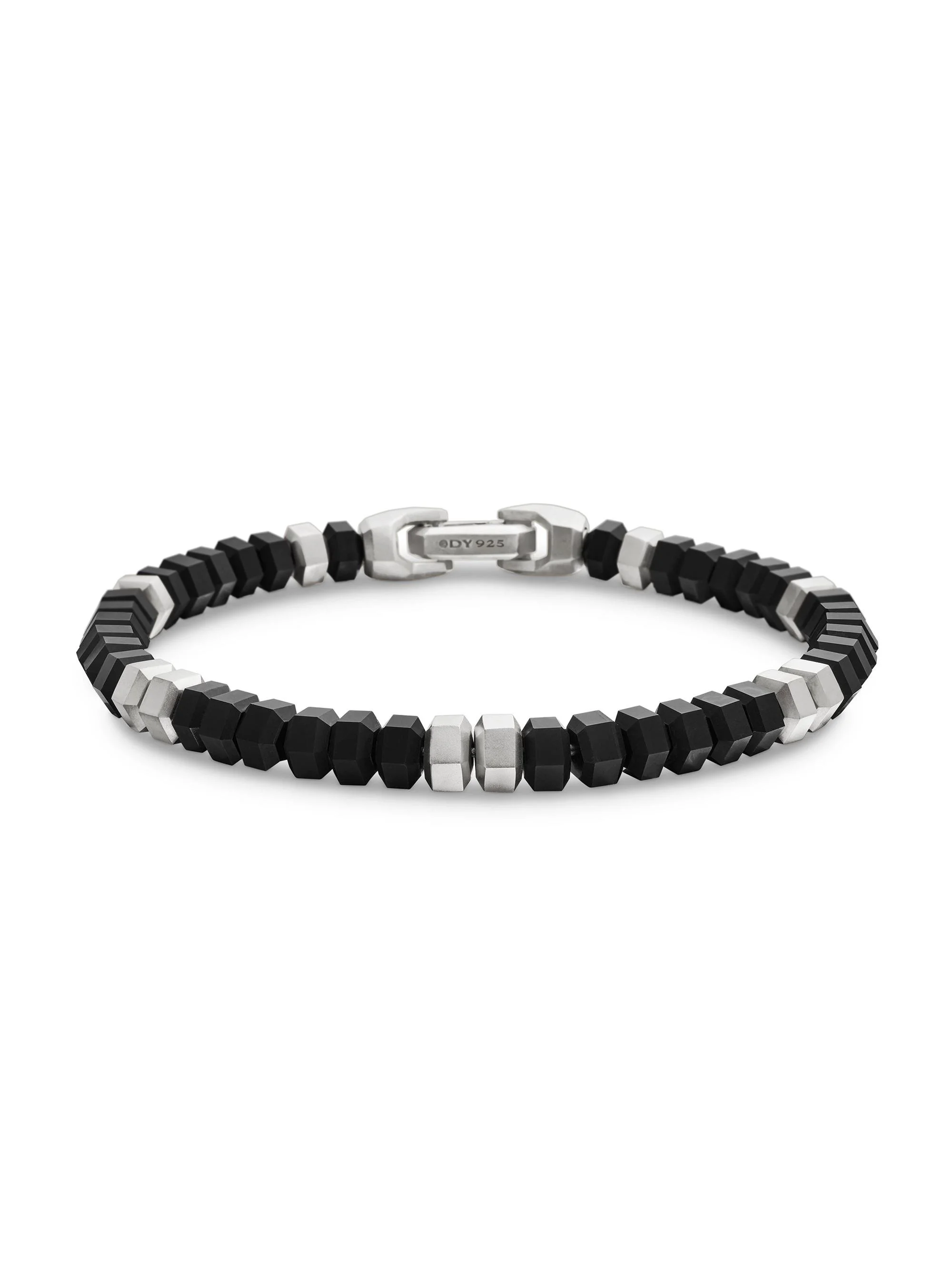 Men's Hex Bead Bracelet in Sterling Silver - Black Onyx - 1