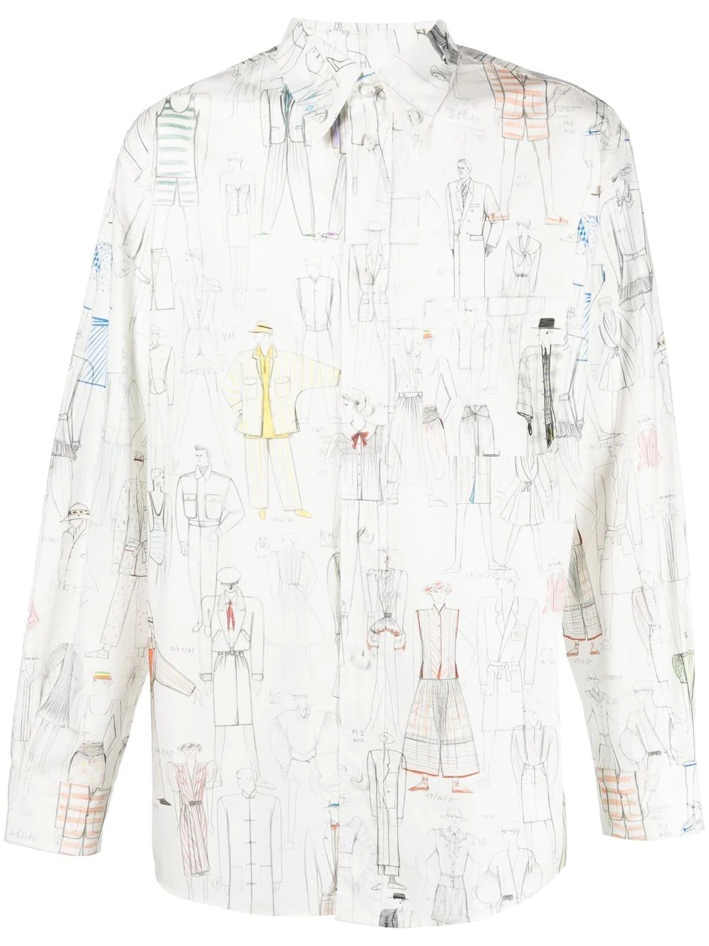 sketch-style print long-sleeve shirt - 1