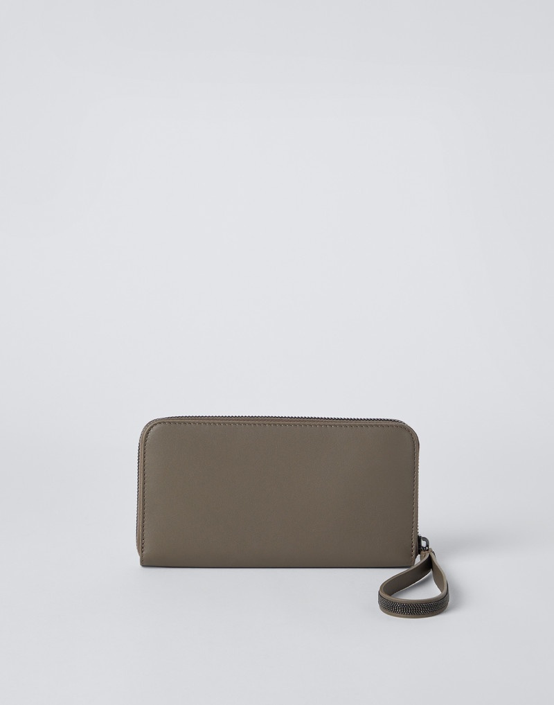 Brunello Cucinelli Matte calfskin wallet with precious zipper pull outlook