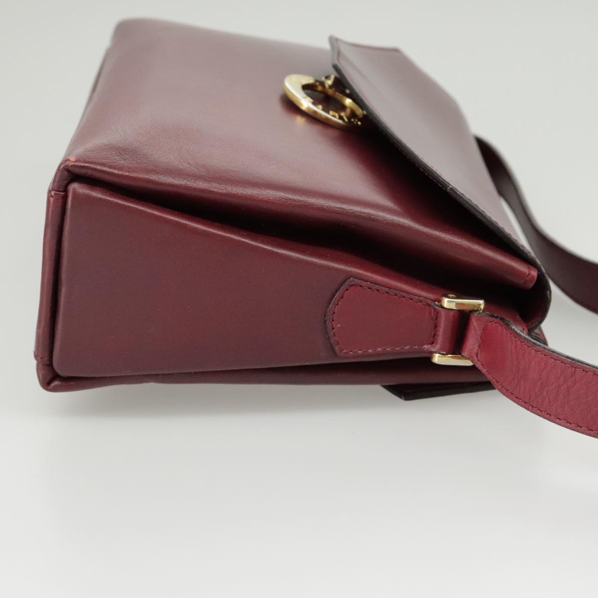 CELINE Shoulder Bag Leather Wine Red Gold - 5