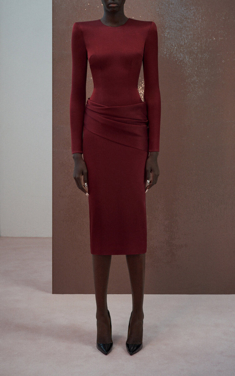 ALEX PERRY Draped Satin Dress burgundy outlook