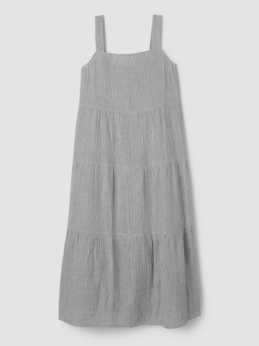 Striped Organic Cotton Gauze Tiered Dress - 1