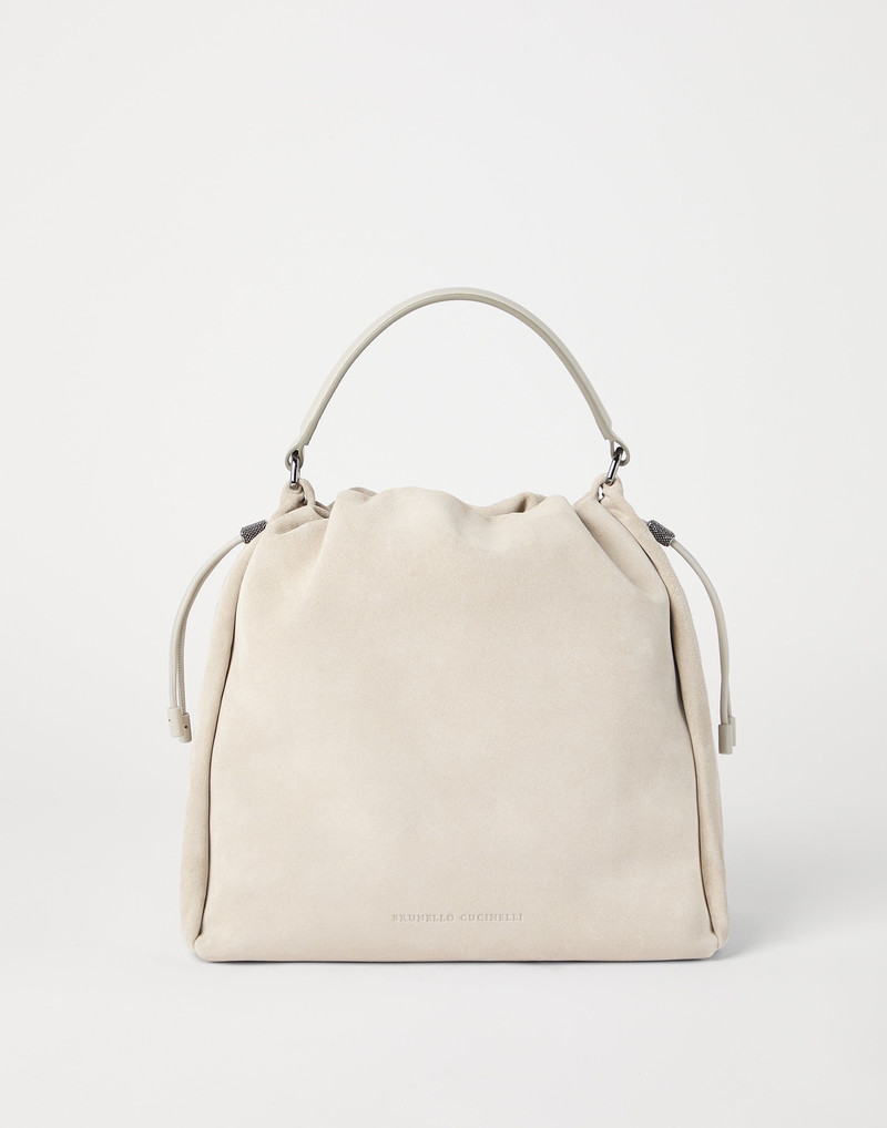 Sueded calfskin bucket bag with monili 1