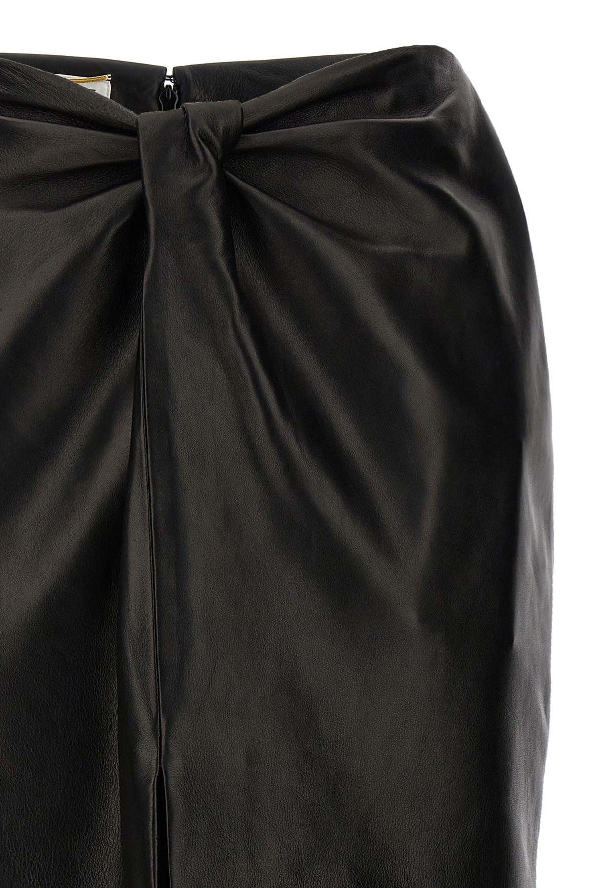 SAINT LAURENT Ruched detail leather skirt | julianfashion