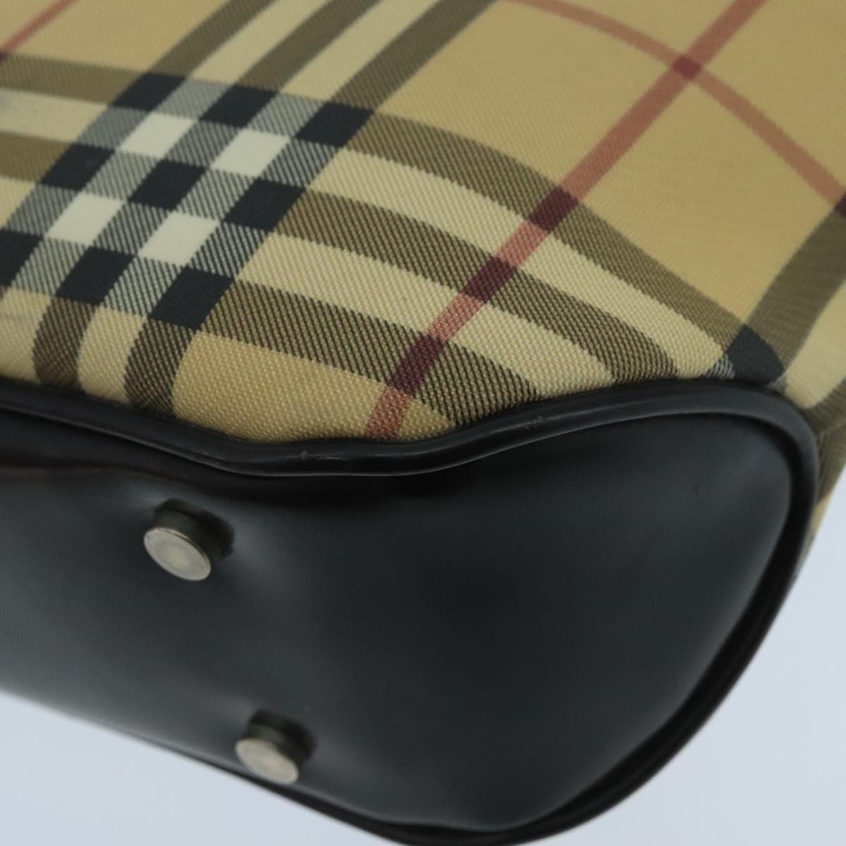 Burberry Nova Check Hand Bag Coated Canvas Beige Black Silver - 12