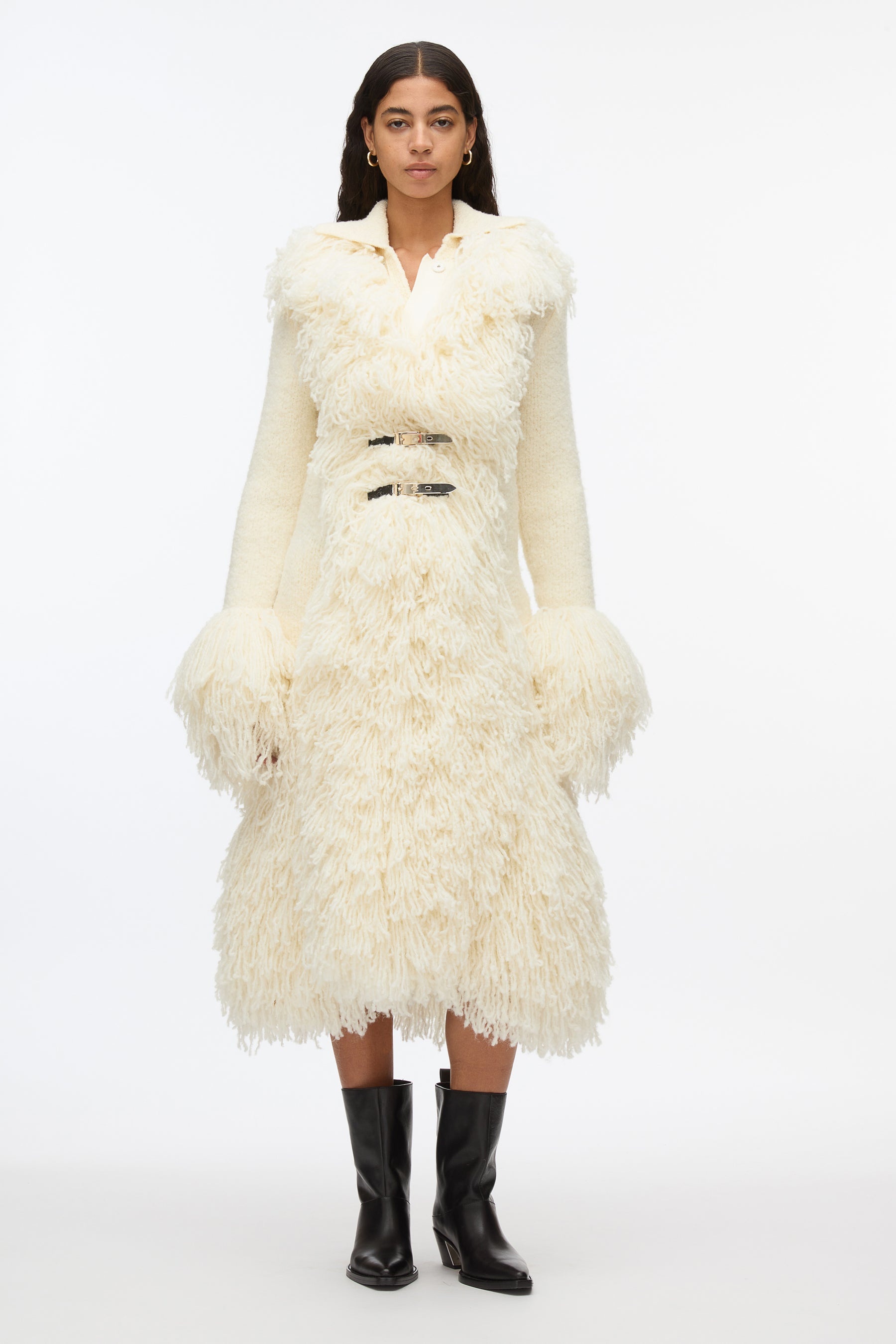 Boucle Fringe Knit Coat - 2