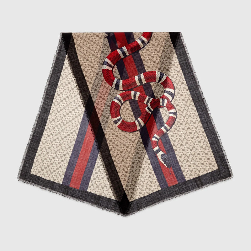 GUCCI Web and Kingsnake print wool scarf outlook