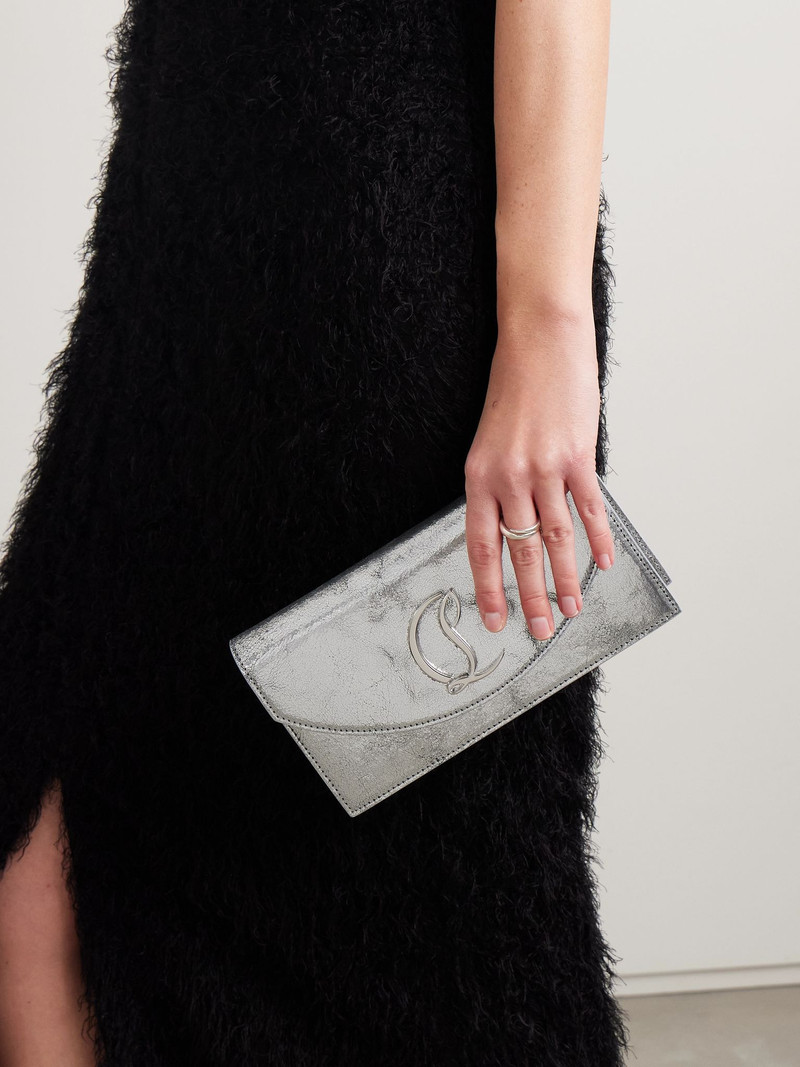 Loubi54 embellished metallic cracked-leather shoulder bag Silver 6