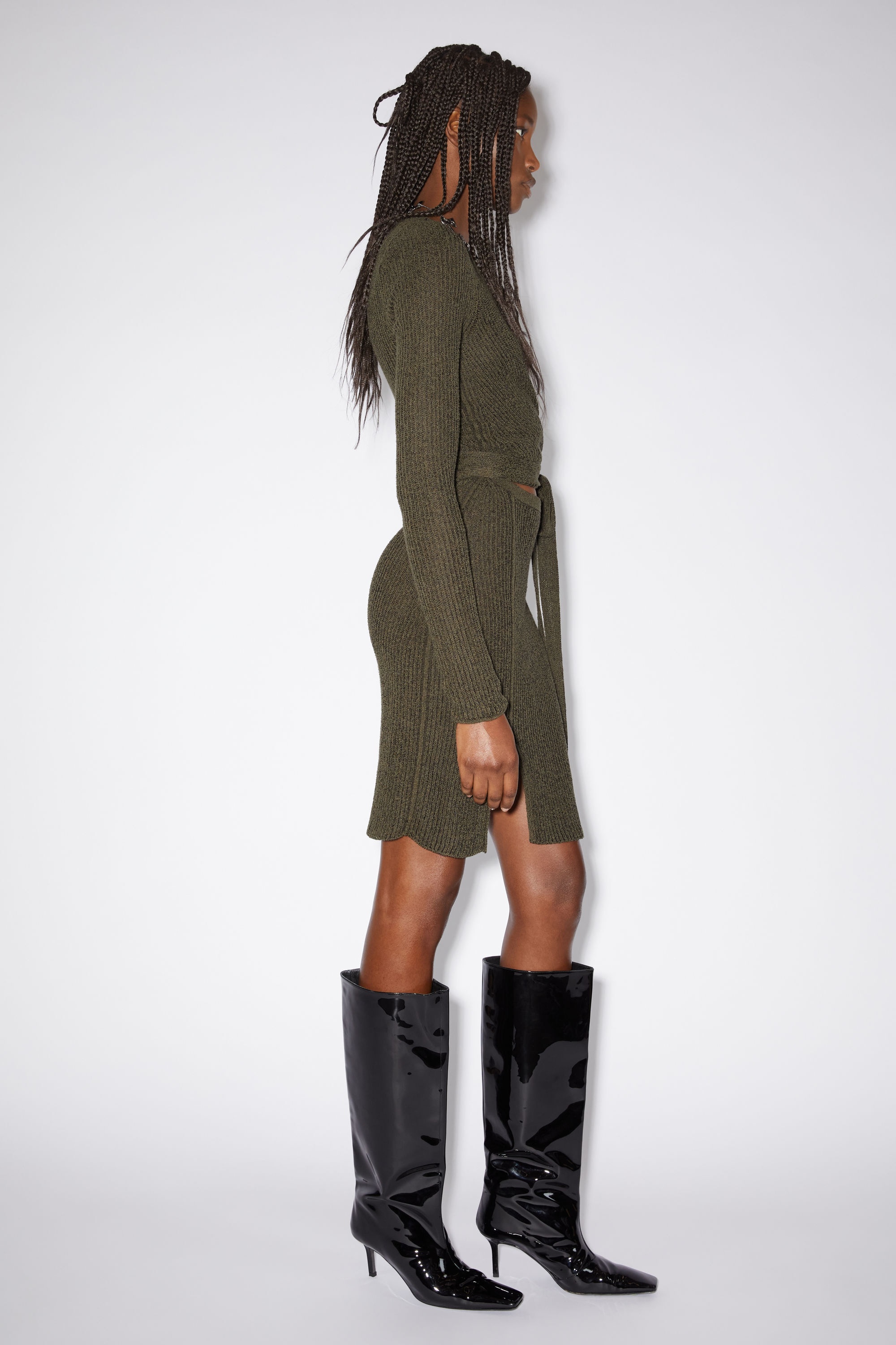 Ribbed knit dress - Dark khaki green - 4