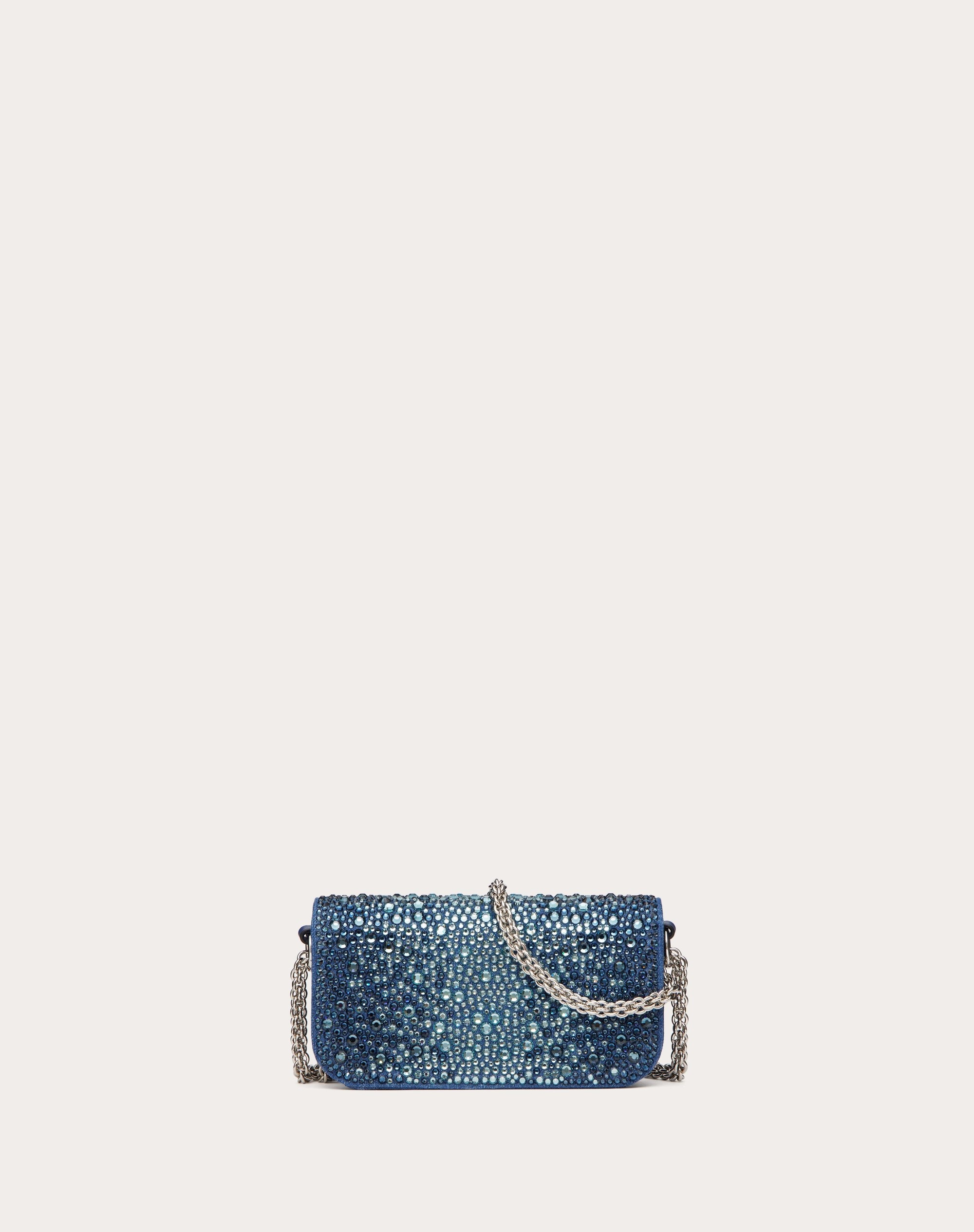 SMALL VALENTINO GARAVANI LOCÒ DENIM SHOULDER BAG WITH RHINESTONES - 3